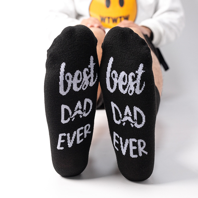 In-Stock Best Dad Ever Cross-Border Letter Mid-Calf Socks Thanksgiving Gift Socks Temu Popular Casual Men's Socks