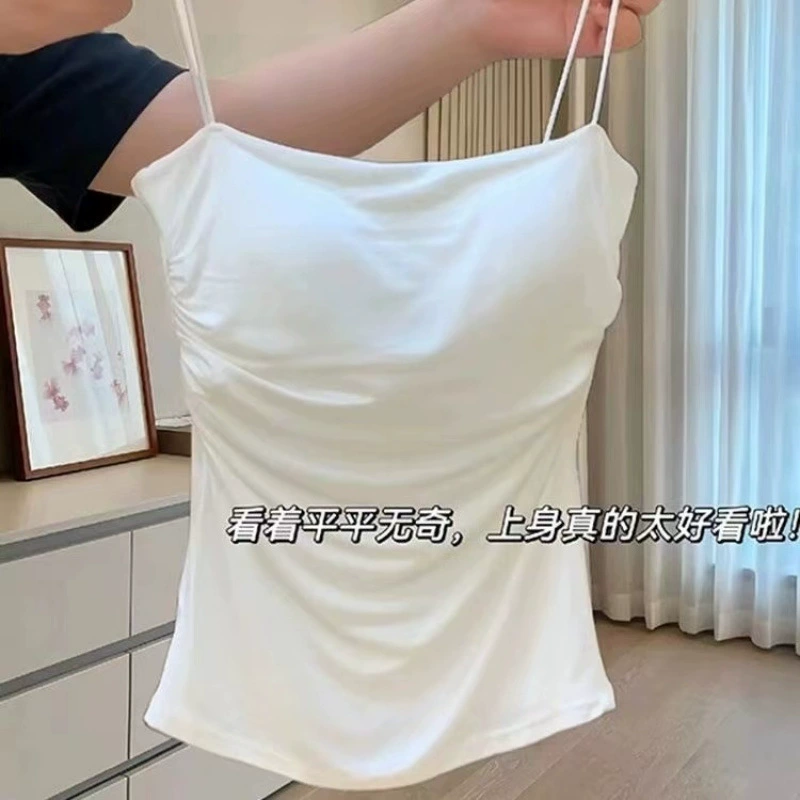 Женская майка с фиксированными подушечками для груди для верхней одежды, нижнее белье, удобный эластичный плиссированный спортивный бюстгальтер для похудения на талии, топ-труба