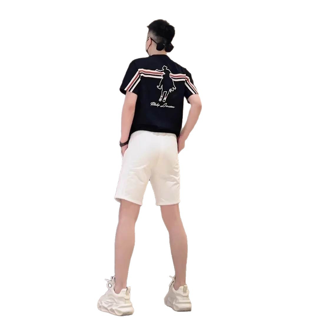 New Summer Fashion Light Luxury Simple Versatile Trendy Casual Slim Round Neck Embroidered Men's Half-Sleeve Top Men's Clothing