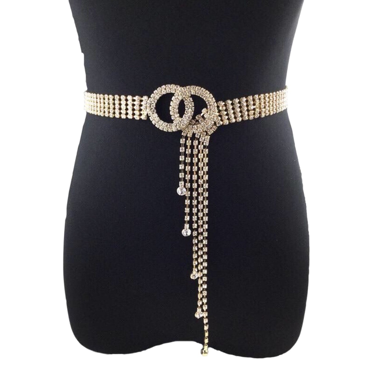 AliExpress Amazon europeo y americano transfronterizo caliente doble anillo rhinestone completo diamante cinturón Mujer Todo-Partido con incrustaciones borla cadena de la cintura
