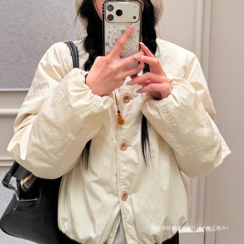 TOROONn Lemair*e Vintage Cotton Coat for Women in Winter, Round Neck, Short, Loose, Slimming, Not Bulky, Quilted Jacket