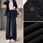 黑色阔腿裤子女秋冬2025新款高级感垂感窄版直筒小个子休闲西装裤