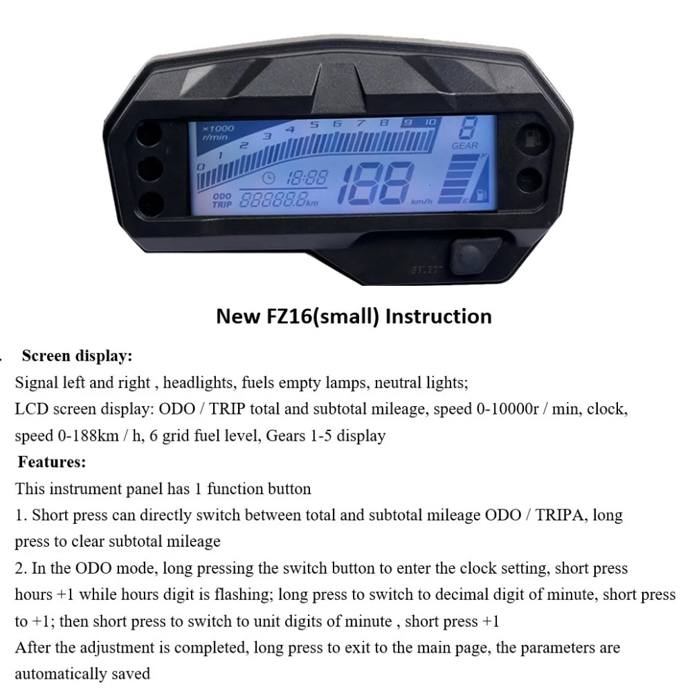 Cross-Border Hot-Selling Motorcycle Led Lcd Instrument Suitable for Yamaha Fz-16 Speed Table Digital Instrument Assembly