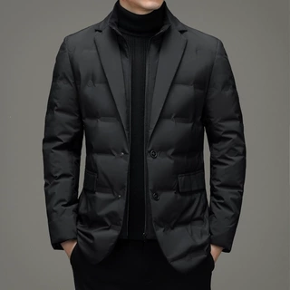 跨境爆款冬季男士防寒羽绒服外套西装围巾领简约羽绒服男高端男装