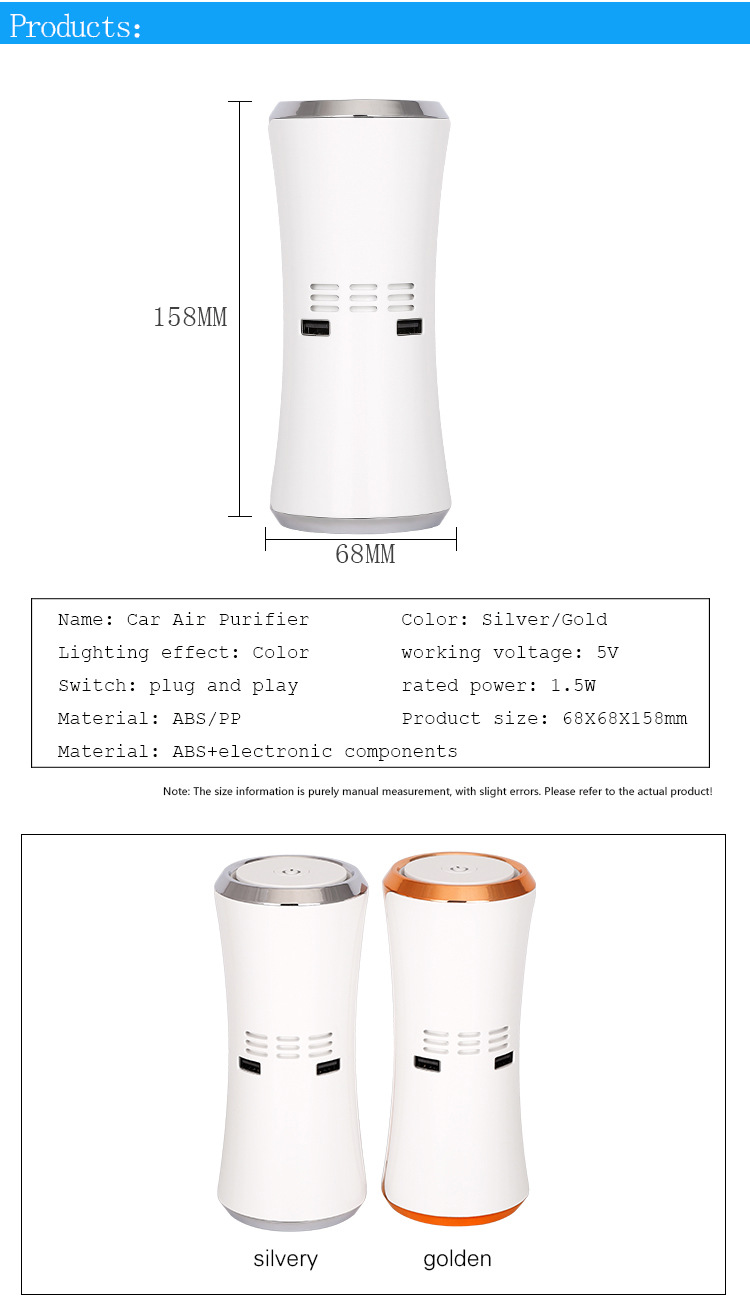 Foreign Trade Car Purifier, Car Interior Negative Ion Air Purification, Home Odor Removal and Deodorization Machine, Negative Ion Purifier