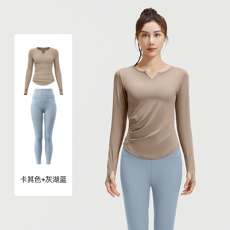 Juyi Tang nuevo conjunto básico de cuello en v elástico fitness running biking running sports suit