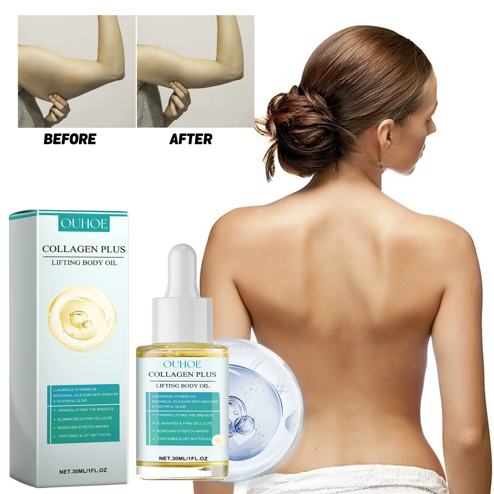 Коллагеновое масло для тела OUHOE смягчает кожу, разглаживает текстуру кожи, увлажняющее масло для тела