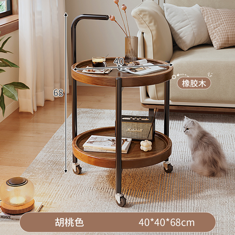 移動可能なサイドのリビングルームの家庭用の小型タイプのプーリー付きのお茶の実木の小さい円卓の置物棚の円形のカート|undefined