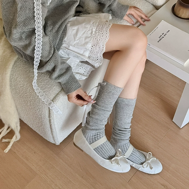 Осень японские knee стопы с бантом, средняя длина