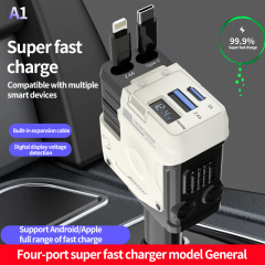 クロスボーダー自動車車載充電器超速充フラッシュ充電伸縮線機甲装飾風屏顕四合一シガレット器