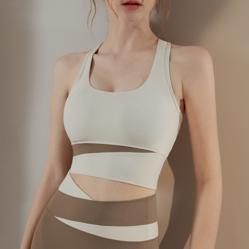 Cross-border sports bra for women, shock-proof push-up, anti-sagging fitness bra vest for outer wear, running splicing yoga bra