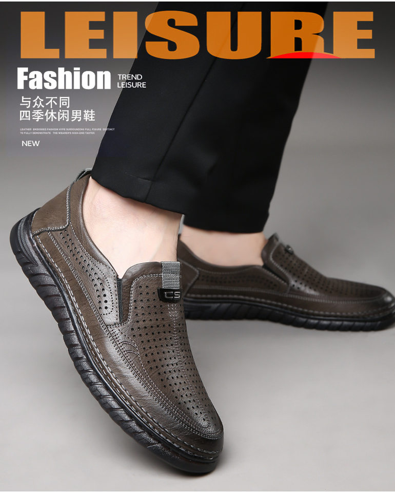 Giày lười nam da mềm đế mềm chống trượt, giày da công sở thường ngày — Xăng đan kaki, Xăng đan màu đen chi tiết 4
