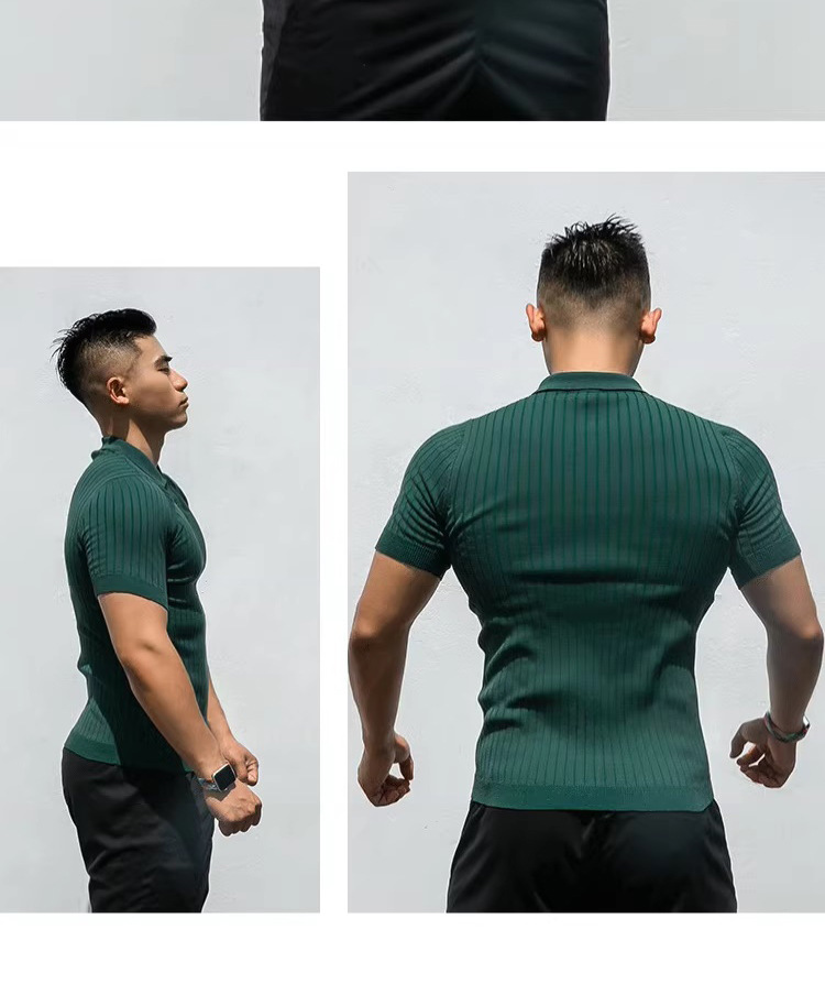 Pull d'été en maille à manches courtes pour homme mûr, coupe ajustée, style business, bouton de revers, mode américaine_voghion.com