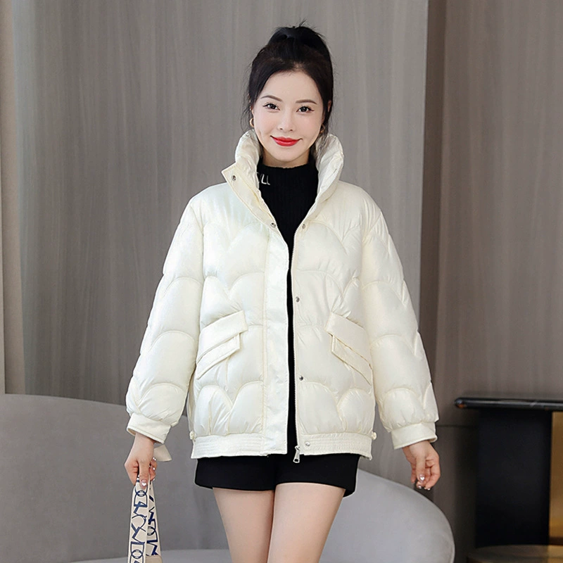 Глянцевая модная пуховая хлопчатобумажная одежда, женская одежда, агент по внешней торговле, оптовая продажа, новая короткая зимняя Свободная куртка с воротником-стойкой и хлопковой подкладкой