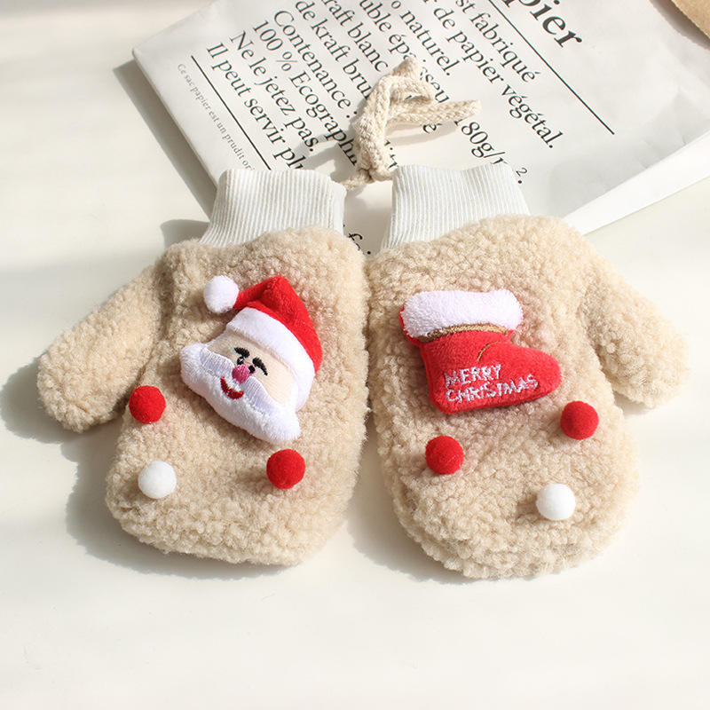 新しい秋冬のクリスマスの手袋の女性の厚い保温の毛糸の手袋の屋外の子供のかわいいニットの指の手袋|undefined
