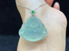 缅甸天然A货翡翠冰种佛公吊坠18k金扣头镶嵌弥勒佛大肚笑佛女款