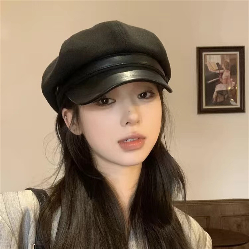 美拉德八角帽子女纯色贝雷帽女秋冬季2025新款复古画家帽子显脸小|undefined