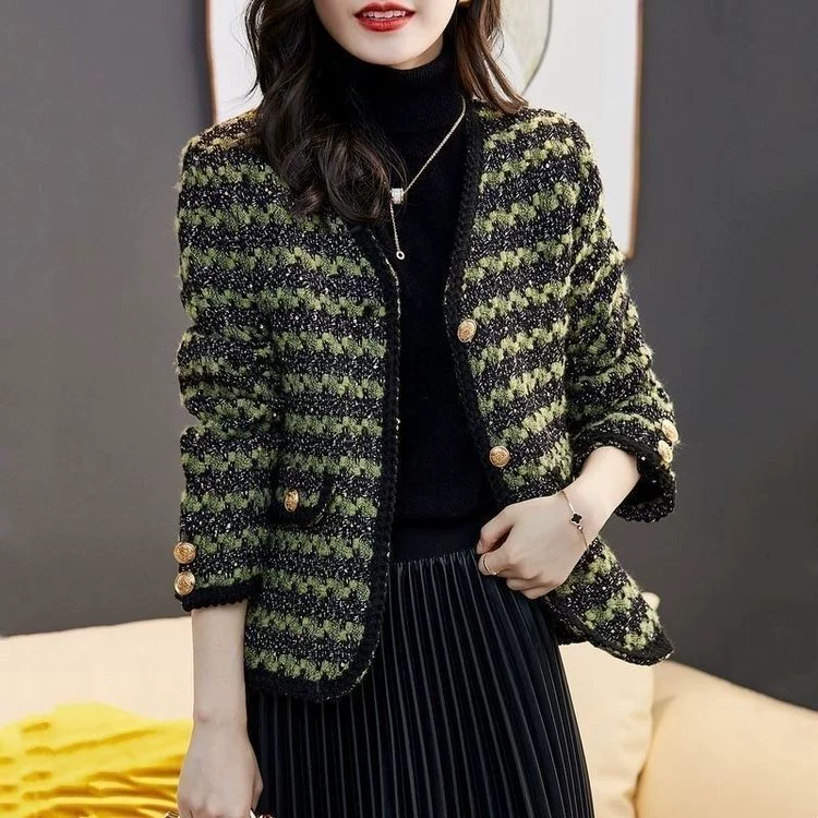 Плед-локоть Chanel-стиля из шерсти короткий кардиган для мамы - весна западного кроя, приталенный, бренд: другое