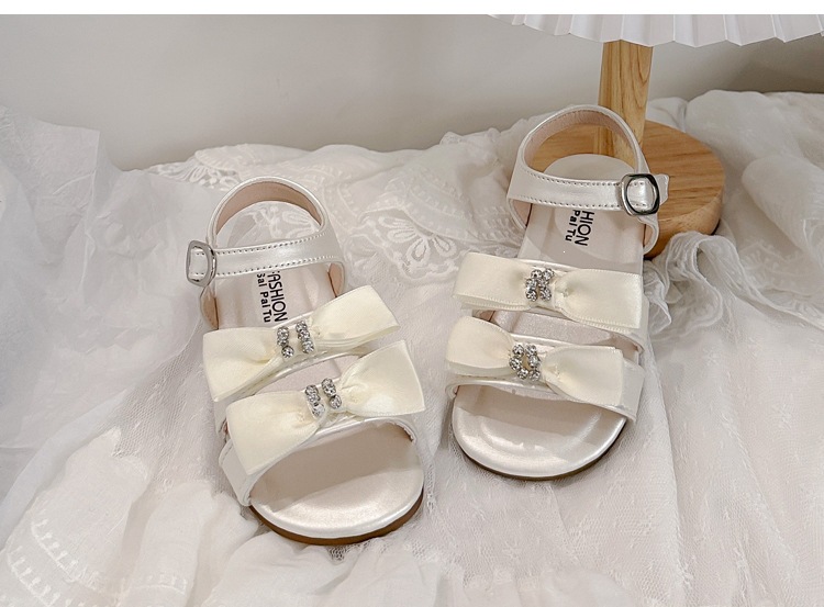 Girls Rhinestone Bow Gladiator Sandals With Adjustable Straps_voghion.com