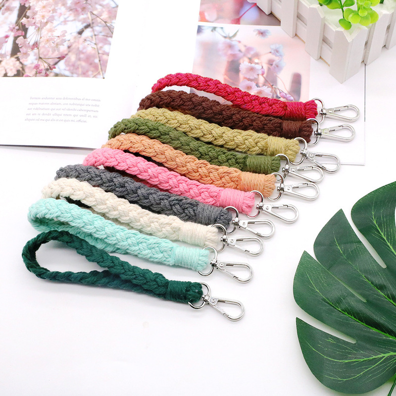 Colorful Cotton Rope Hand-Woven Keychain Bracelet Dopamine Girl Style Woven Pendant Keychain Wholesale