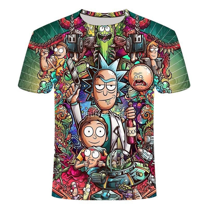 Cross-border Hot Selling 3D Digital Printing European and American Men's T-Shirt American TV Animation Rick and Morty Fashion Casual Top