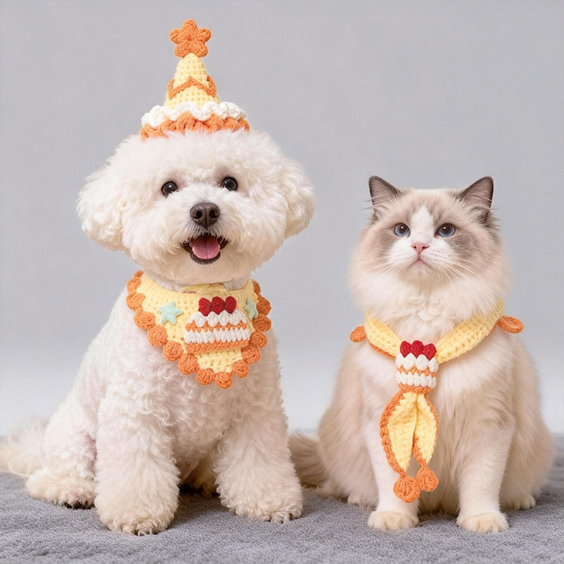 Gatos perros pañuelos de cumpleaños decoración de Año Nuevo ropa accesorios pastel sombrero bufones mascotas toallas de saliva gatito image 11