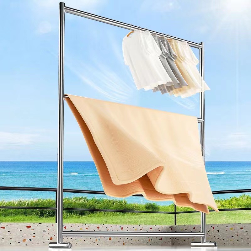 Stainless Steel Drying Rack Floor Indoor and Outdoor Drying Rack Bedroom Single Rod Shelf Household Drying Rack Dormitory Drying Rack