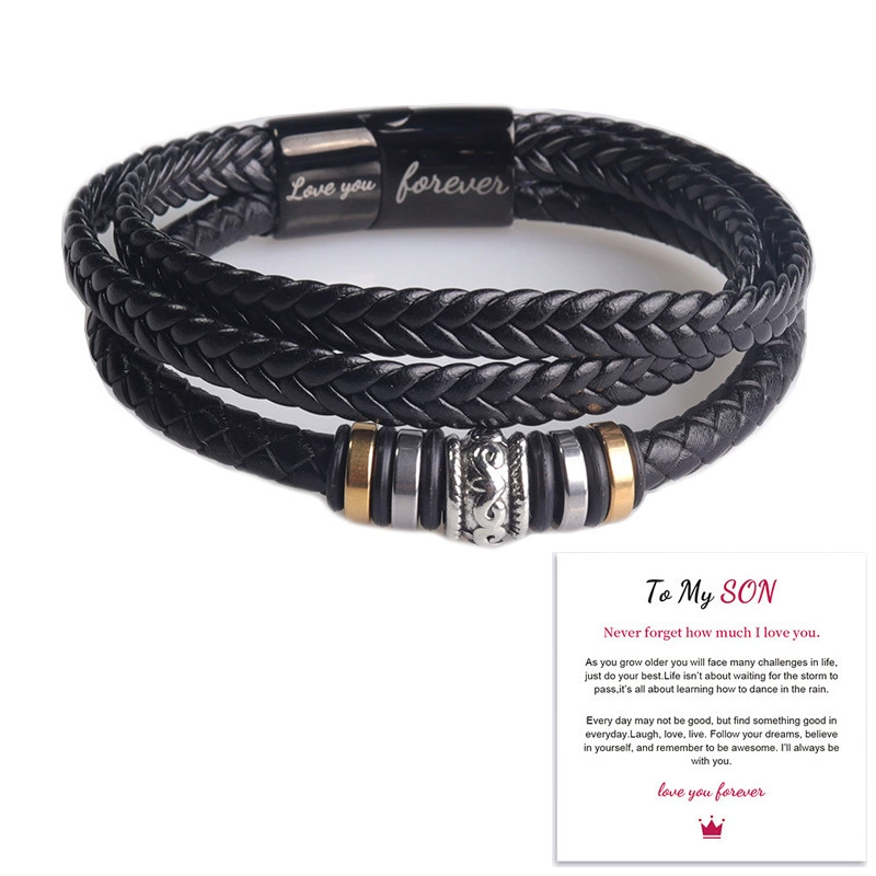 Woven black bracelet handmade with pigtail stainless steel
