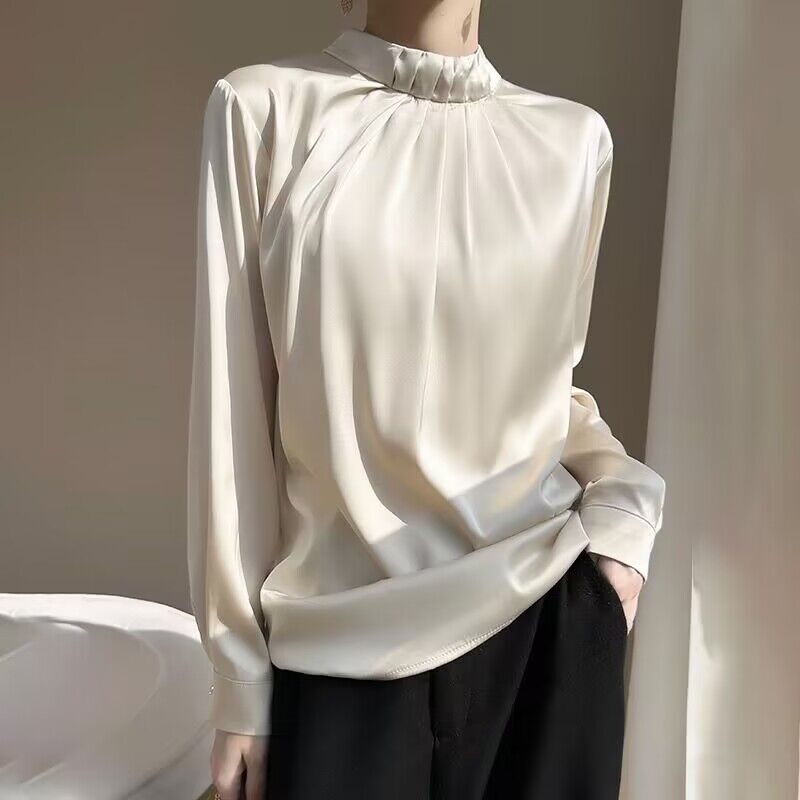 New Style Drape Soft Imitation Silk Stereo Lace Collar Shirt, Feminine and Versatile Loose Top, French Romance