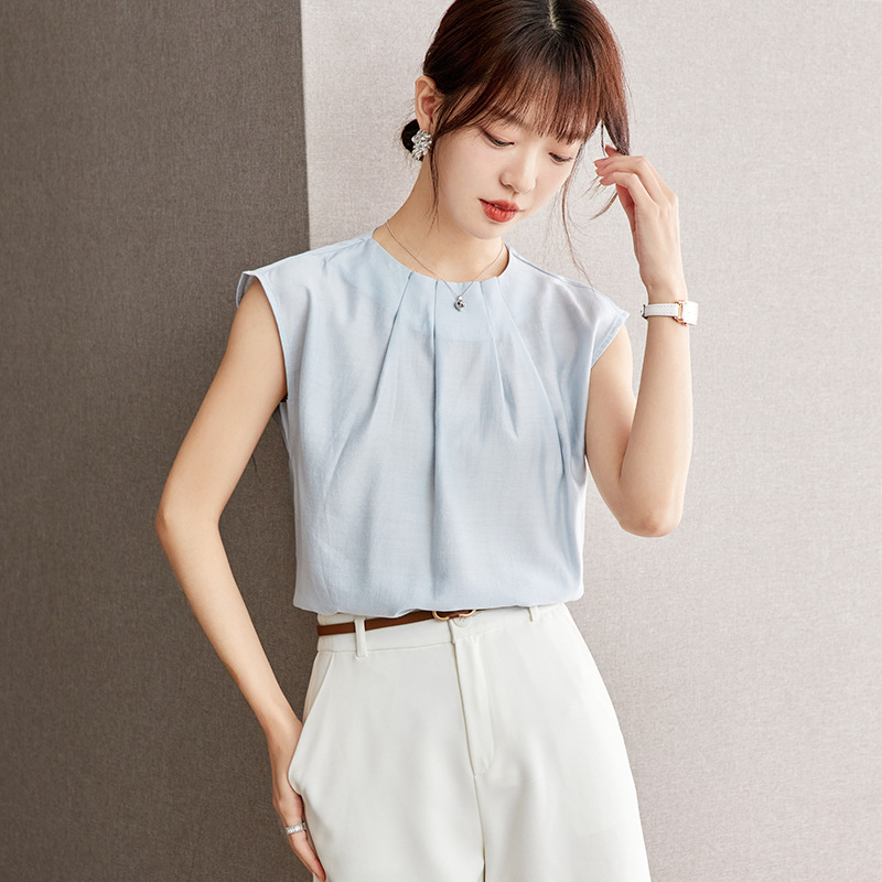 Simple Design Chiffon Shirt Sleeveless Top for Women Summer 2026 New Style Elegant Versatile Short Shirt Professional Simple Design Chiffon Shirt Sleeveless Top for Women Summer 2026 New Style Elegant Versatile Short Shirt Professional