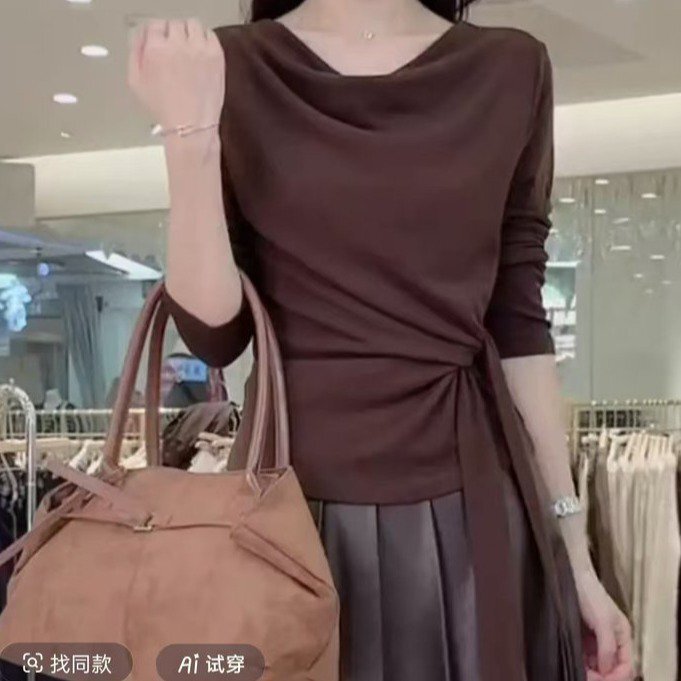 一件代发直播爆款2025秋季新款时尚系带洋气法式减龄打底衫上衣|undefined