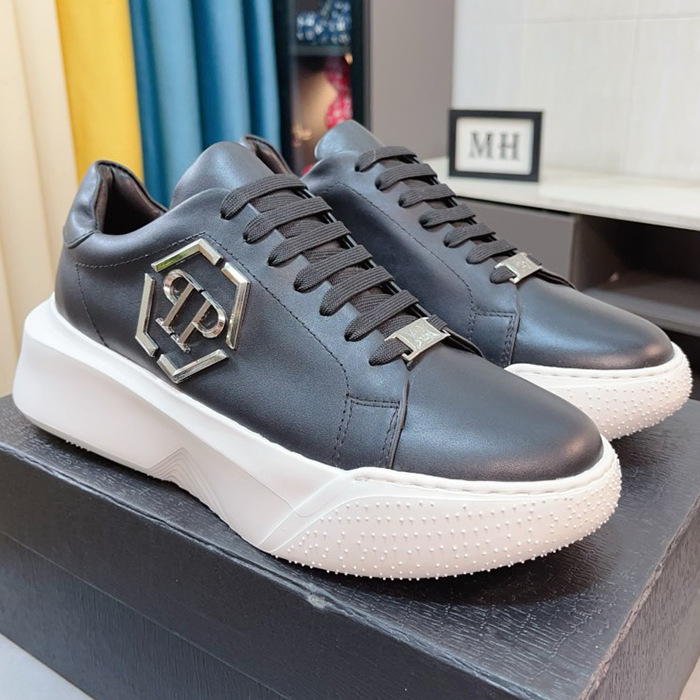 Philipp Plein Sneakers Leather Low Top Platform Hexagon Logo Black White