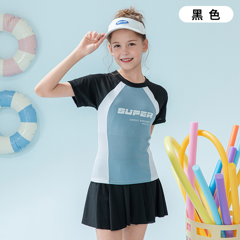 Traje de baño de estilo nuevo de verano para niñas, cuerpo de niños de mediana edad, niña de una pieza conservadora, traje de baño de entrenamiento profesional de ocio deportivo