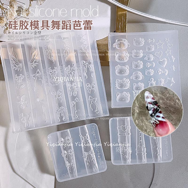 Silicone Manicure Mold Transparent Dance Ballet Bow Nail Art Shape Lace Skirt Strap Swan