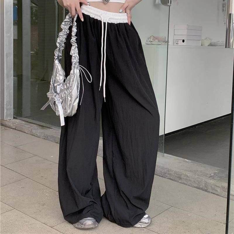 女性の黒のハイウエストコクーン型ワイドレッグパンツ女性のための 2025 夏のファッション新デザインパンツ|undefined