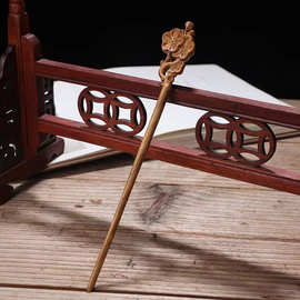 绿檀木女发簪古装汉服复古发簪镂空盘发发钗月兔步摇木质雕刻簪子