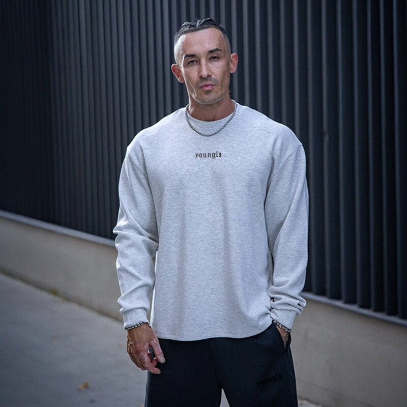 American Trendy Brand Youngla Round Neck Sports Long-Sleeved Men's Sweatshirt Muscle Fitness Casual Top Cross-Border Export