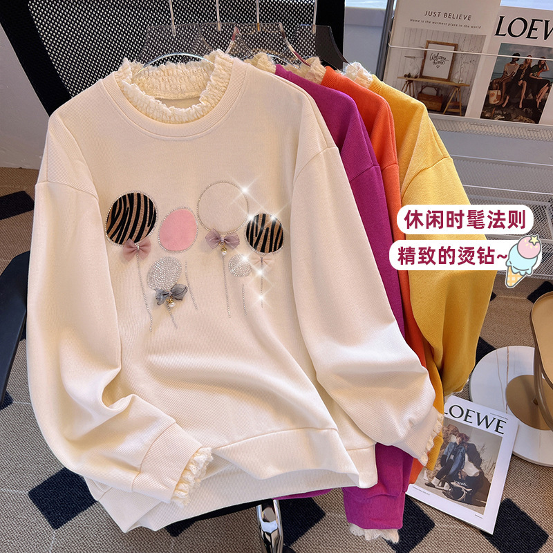 Fake Two-piece Lace Women's Sweatshirt Women's 2024 New Autumn and Winter Internet Celebrity Thin Loose Autumn Jacket Coat Trendy Fake Two-piece Lace Women's Sweatshirt Women's 2024 New Autumn and Winter Internet Celebrity Thin Loose Autumn Jacket Coat Trendy