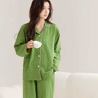 日式无印全棉双层纱家居服良品睡衣纯棉居家服女士四季套装花妍系