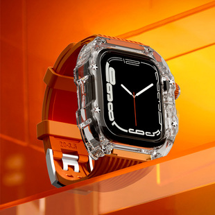 For Apple Watch S8/7 45mm Transparent Case Sport Strap iwatch SE2 44mm Series Protective Case