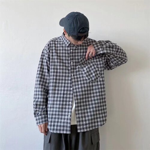 Men's Hong Kong Style Long-Sleeve Shirt, Spring and Autumn Season Trendy Ins Loose Casual Jacket, Retro Couple's Base Layer Shirt