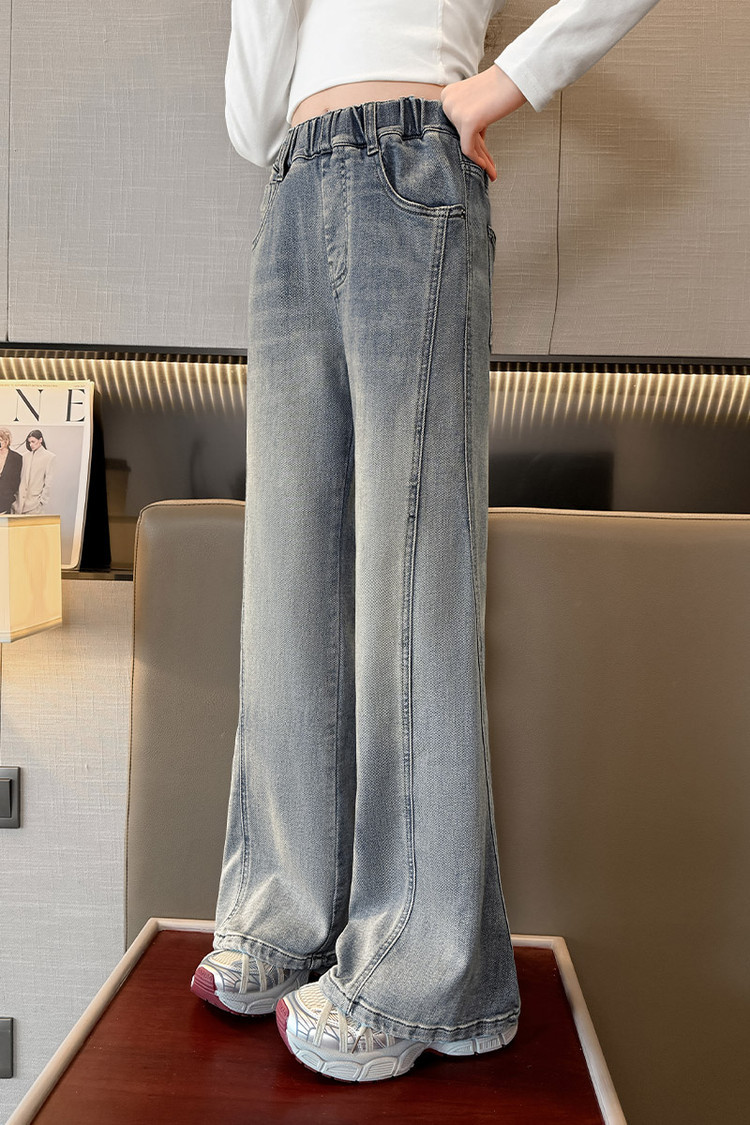 Men's Clothing Vintage Blue Flared Jeans For Kids - Stretchable Waistband, Comfortable Denim Fabric, Unisex Design For Boys & Girls (120cm-170cm)_voghion.com