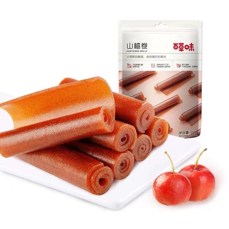 Baisha со вкусом боярышника рулоны фруктовые кожуры 228g Коробка 30 упаковок кисло-сладкие цукаты Закуски Закуски Изделия из боярышника