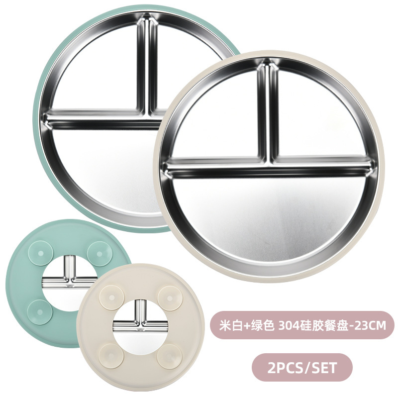 Platos de acero inoxidable con ventosa, silicona antideslizante, aislamiento térmico, niños