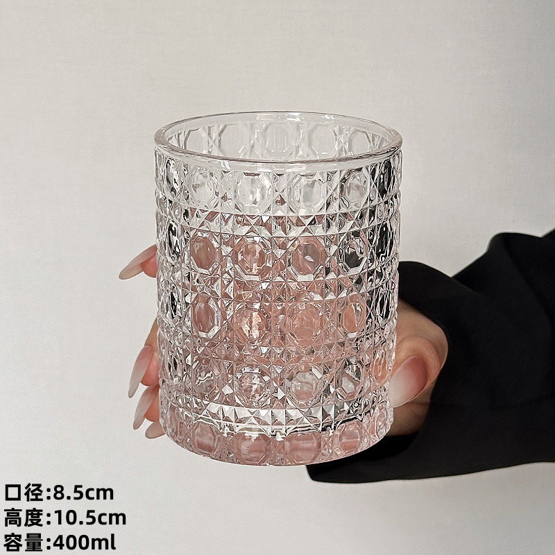 Taza de vidrio de piedra preciosa, taza de agua de alto valor facial, taza de agua potable, taza de café, taza de bebida de jugo de leche transparente