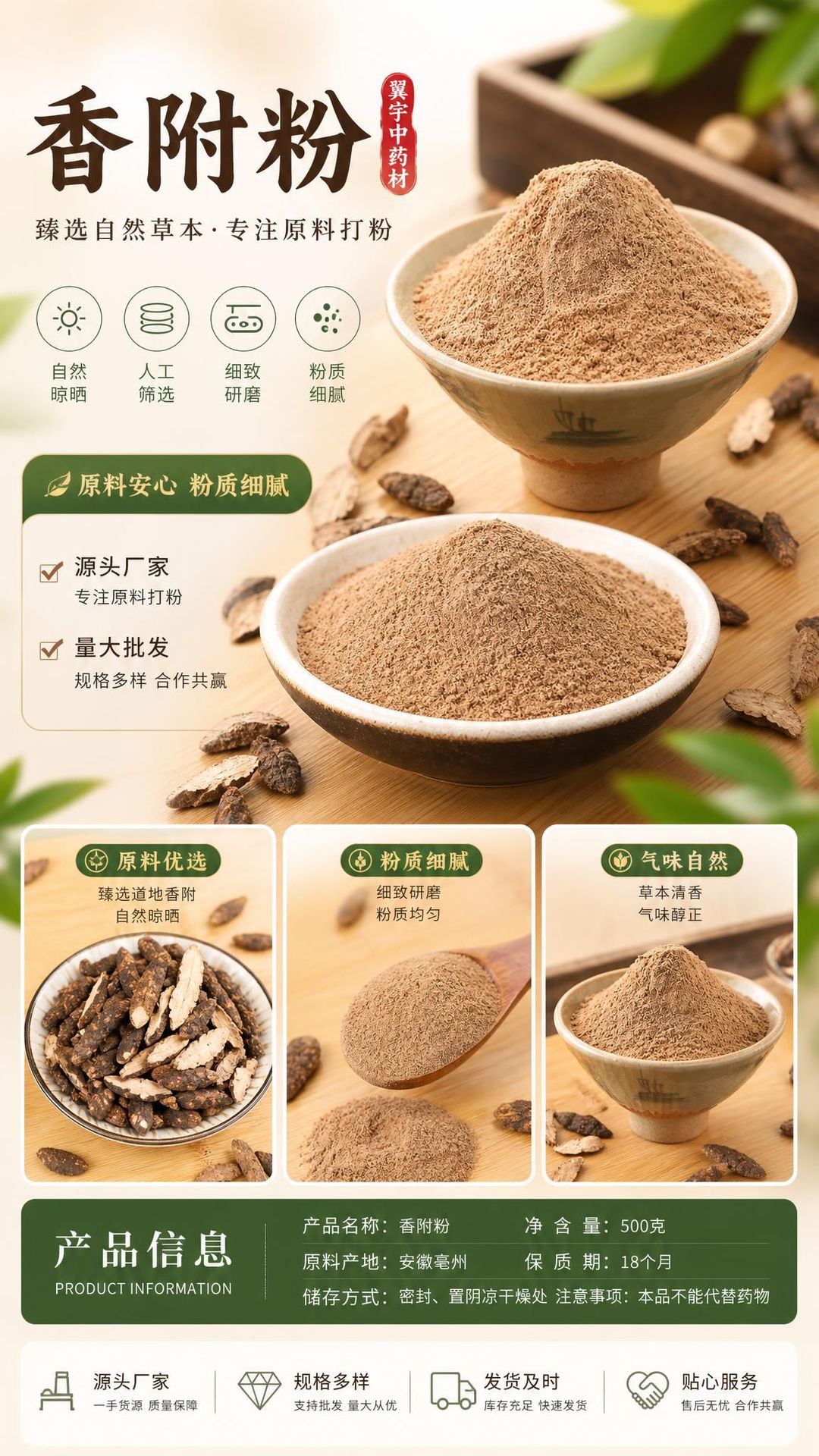 Xiang Fu Powder (Cyperus rotundus) — Dried Rhizome Botanical Powder, 500g overview