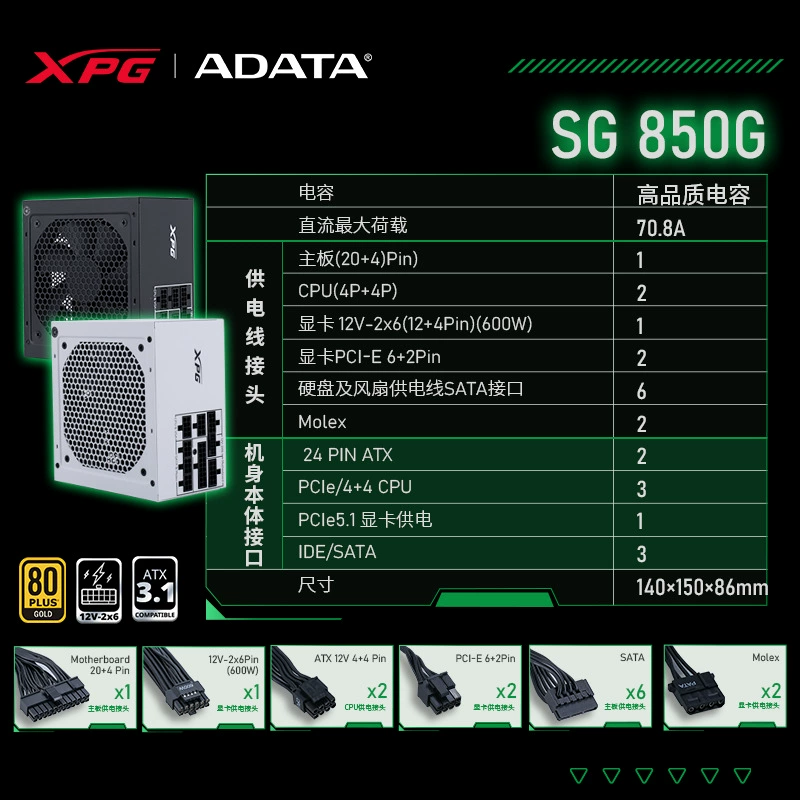 XPG Magic Core SG750 золотой медаль полная мощность блок питания японский конденсатор нативный ATX3.1 настольный компьютер бесшумный 750Вт
