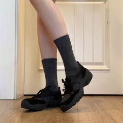 羊皮版~小众芭蕾风蝴蝶结运动乐福鞋女复古绒面一脚蹬厚底小皮鞋