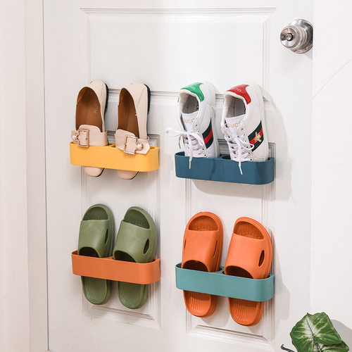 Wall-mounted hole-free shoe rack, simple bathroom shower slippers storage rack, home-use non-occupying adhesive shoe rack 