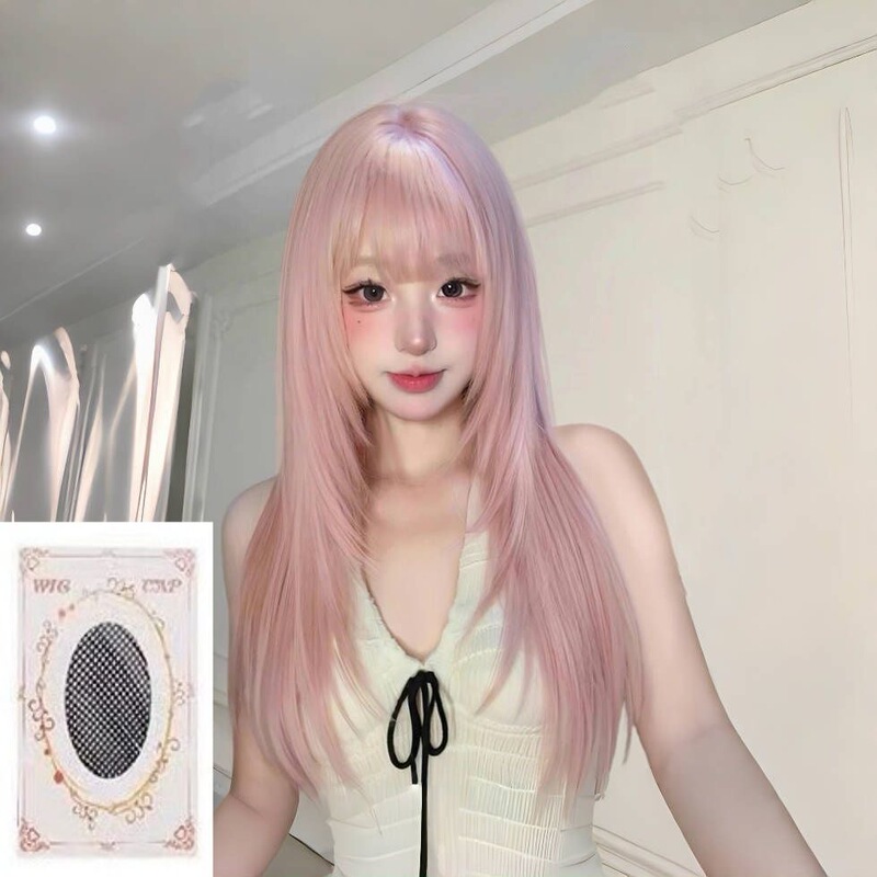 【白桃汽水】樱花粉色假发女高层次长直发甜美夏季自然仿真全头套|undefined